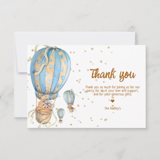 Blue Hot Air Balloon Boho Thank You Card (Front)