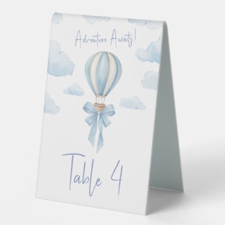 Blue Hot Air Balloon Bow Baby Shower Table Number