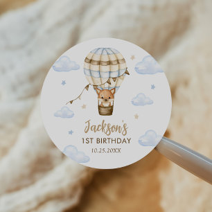 Blue Hot Air Balloon Boy 1st Birthday Classic Round Sticker