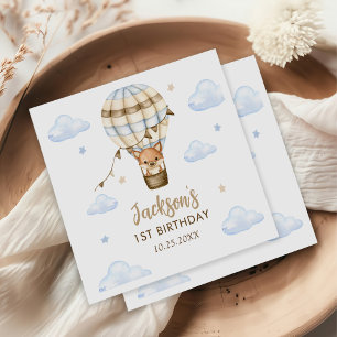 Blue Hot Air Balloon Boy 1st Birthday Napkin