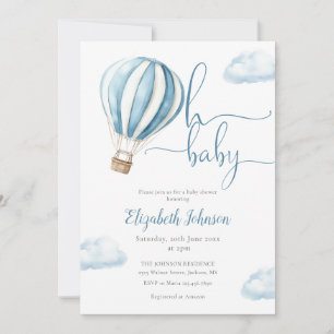 Blue Hot Air Balloon Boy All In One Baby Shower Invitation