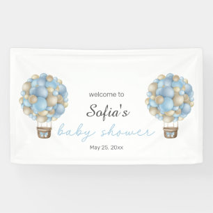 Blue Hot Air Balloon Boy Baby Shower Banner