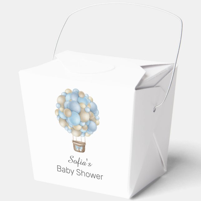 Blue Hot Air Balloon Boy Baby Shower Favour Box (Front)