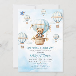 Blue Hot Air Balloon Boy Baby Shower  Invitation