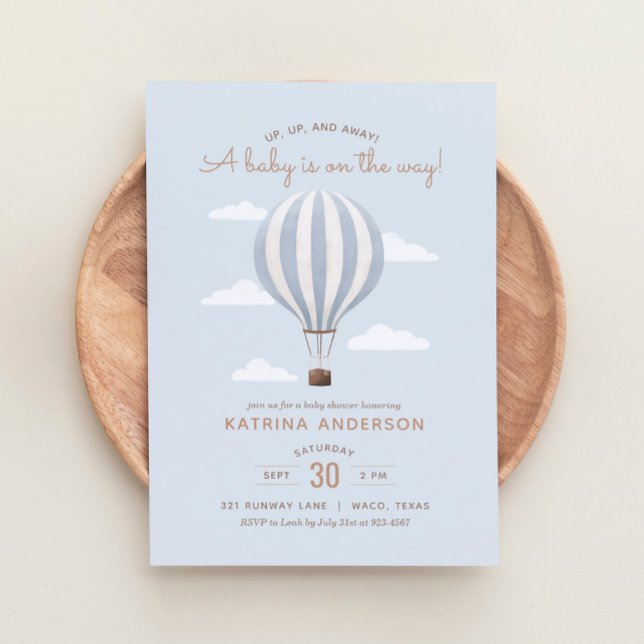 Blue Hot Air Balloon Boy Baby Shower Invitation (Creator Uploaded)