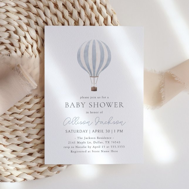 Blue Hot Air Balloon Boy Baby Shower Invitation (Creator Uploaded)