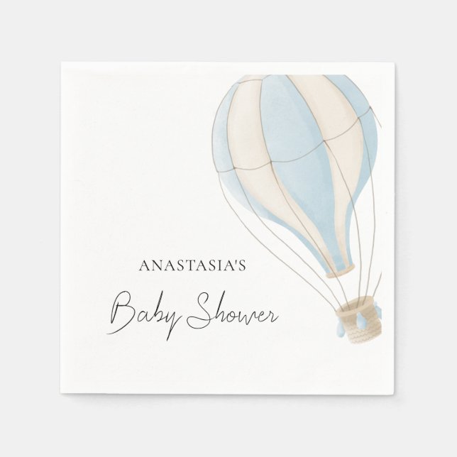 Blue Hot Air Balloon Boy Baby Shower Napkin (Front)