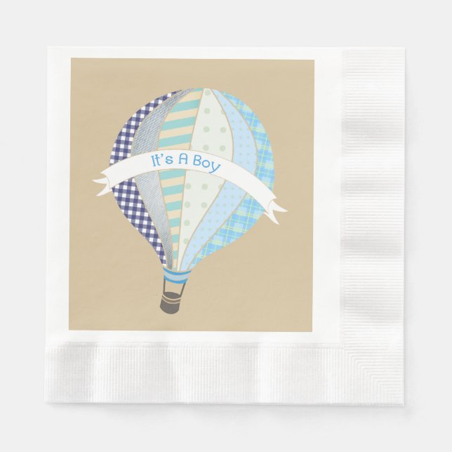 Blue Hot Air Balloon Boy Baby Shower Napkins (Front)