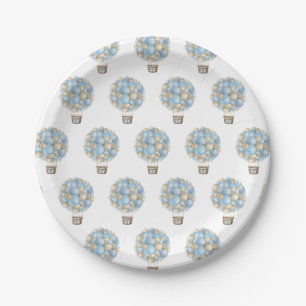 Blue Hot Air Balloon Boy Baby Shower Paper Plate