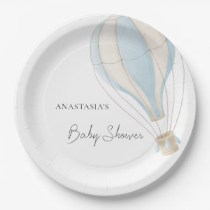 Blue Hot Air Balloon Boy Baby Shower Paper Plate