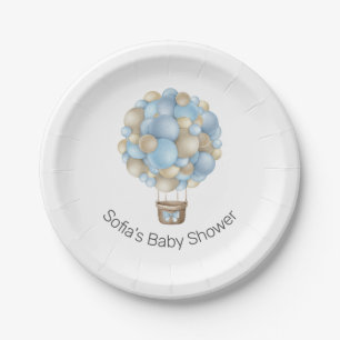 Blue Hot Air Balloon Boy Baby Shower Paper Plate