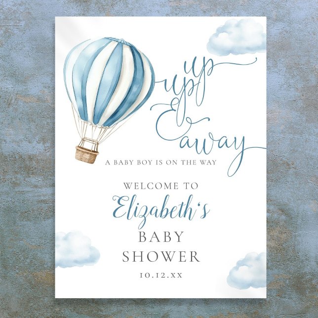 Blue Hot Air Balloon Boy Baby Shower Welcome Sign (Blue Hot Air Balloon Boy Baby Shower Welcome Sign)
