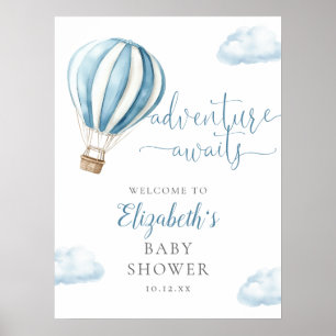 Blue Hot Air Balloon Boy Baby Shower Welcome Sign