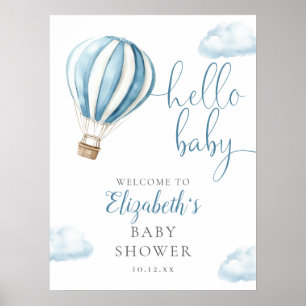 Blue Hot Air Balloon Boy Baby Shower Welcome Sign