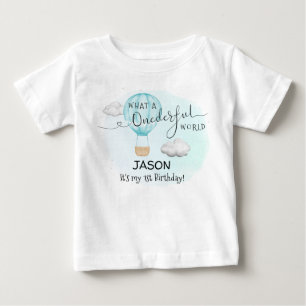 Blue Hot Air Balloon Boy First Birthday Baby T-Shirt