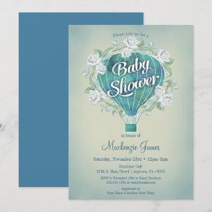 Blue Hot Air Balloon Boys Baby Shower Invitation