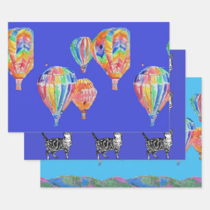 Blue Hot Air Balloon Boys balloons Blue Watercolor Wrapping Paper Sheet