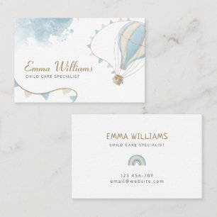 Blue Hot Air Balloon Child Care Babysitting Business Card