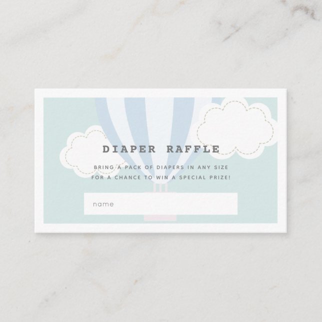 Blue Hot Air Balloon Diaper Raffle Ticket Enclosure Card (Front)
