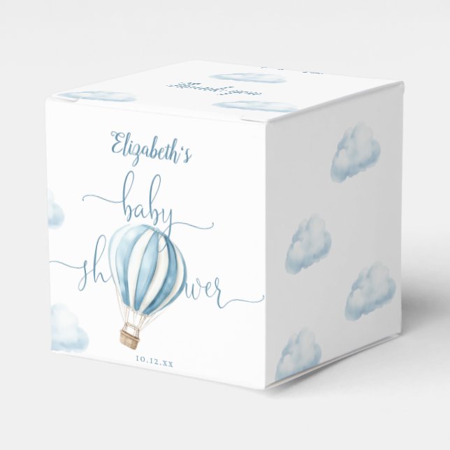 Blue Hot Air Balloon GBoy Baby Shower Thank You Favour Box (Front Side)