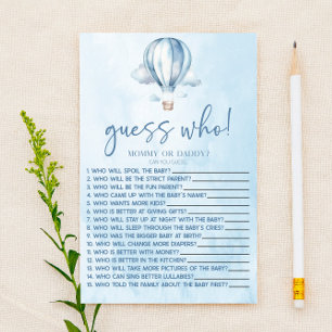 Blue Hot Air Balloon Guess Who Baby Shower Game