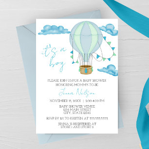 Blue Hot Air Balloon “It’s a Boy” Baby Shower Invitation