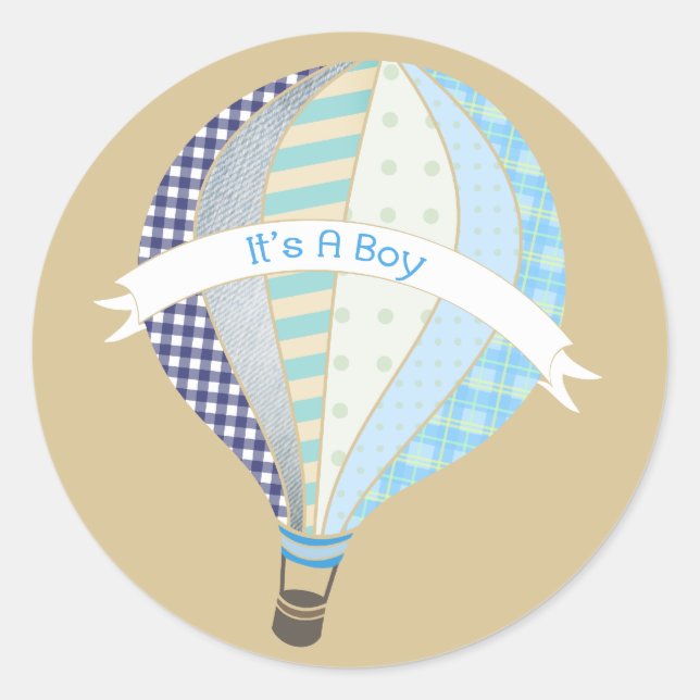 Blue Hot Air Balloon It's A Boy Sticker (Front)