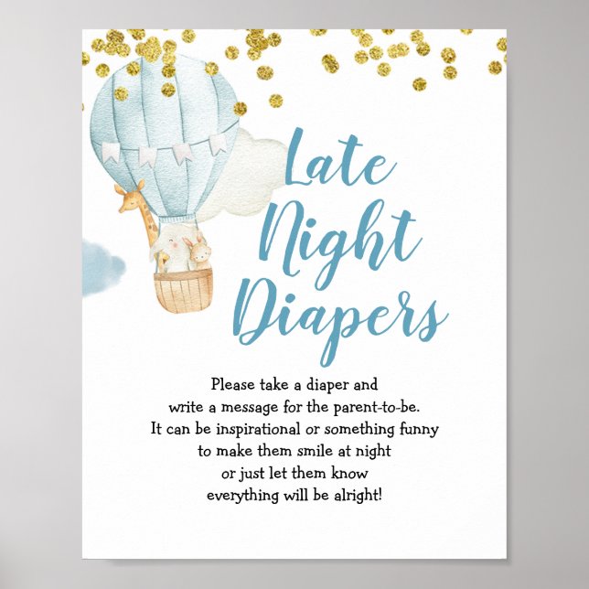 Blue Hot air balloon Late Night Diapers Sign (Front)