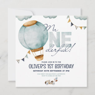 Blue Hot Air Balloon Mr ONEderful Boy Invitation