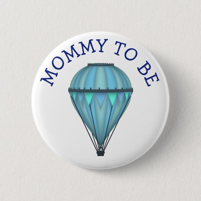 Blue Hot Air Balloon Mum To Be Baby Shower Button (Front)