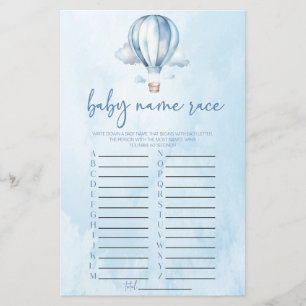 Blue Hot Air Balloon Name Race Baby Shower Game