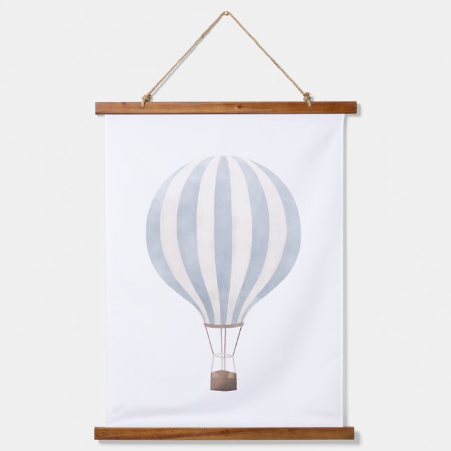 Blue Hot Air Balloon Nursery Decor Hanging Tapestry (Front)