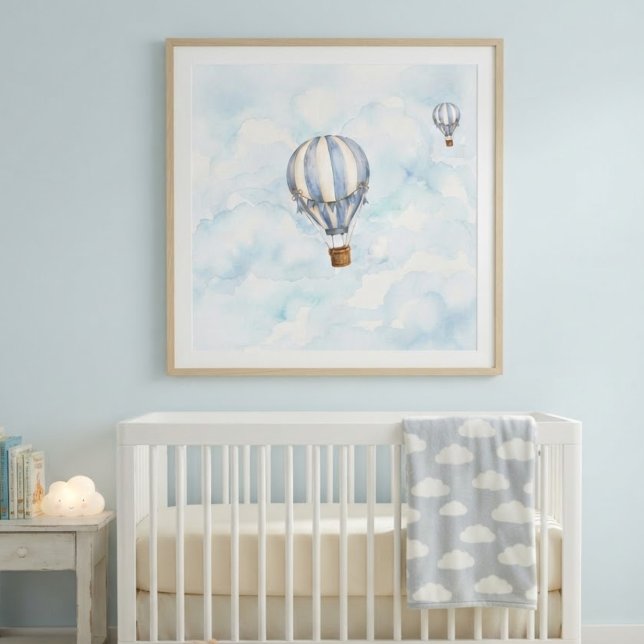 Blue Hot Air Balloon Nursery Wall Poster (Creator Uploaded)