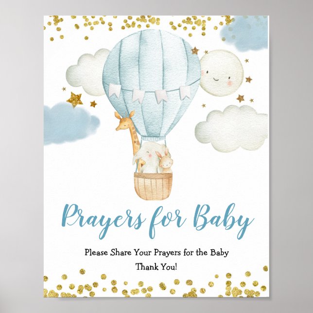 Blue Hot air Balloon Prayers for Baby Sign (Front)