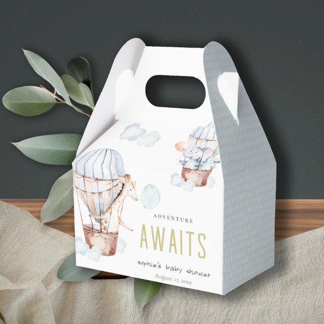 Blue Hot Air Balloon Safari Animals Baby Shower Favour Box (Creator Uploaded)