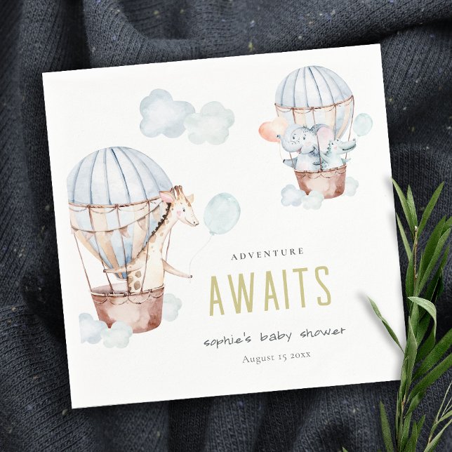 Blue Hot Air Balloon Safari Animals Baby Shower  Napkin (Creator Uploaded)