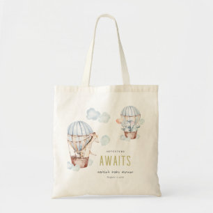 Blue Hot Air Balloon Safari Animals Baby Shower Tote Bag