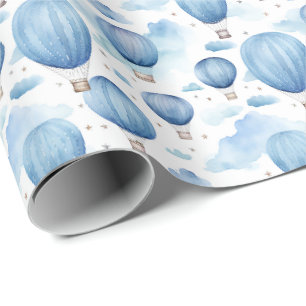 Blue Hot Air Balloon Sky for Baby Boy Nursery Wrapping Paper