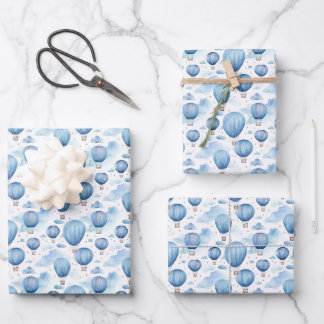 Blue Hot Air Balloon Sky for Baby Boy Nursery Wrapping Paper Sheet