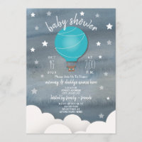 Blue Hot Air Balloon + Stars Boy Baby Shower