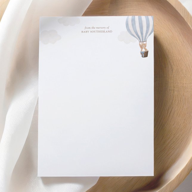 Blue Hot Air Balloon Teddy Bear Baby Shower Thank You Card (Creator Uploaded)