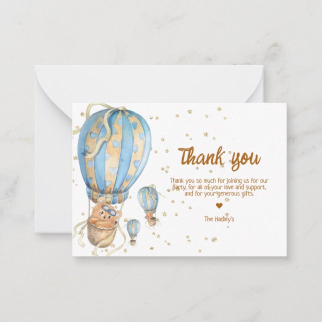 Blue Hot Air Balloon Thank You Card (Front)