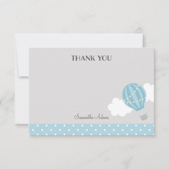 Blue Hot Air Balloon Thank You Card (Front)