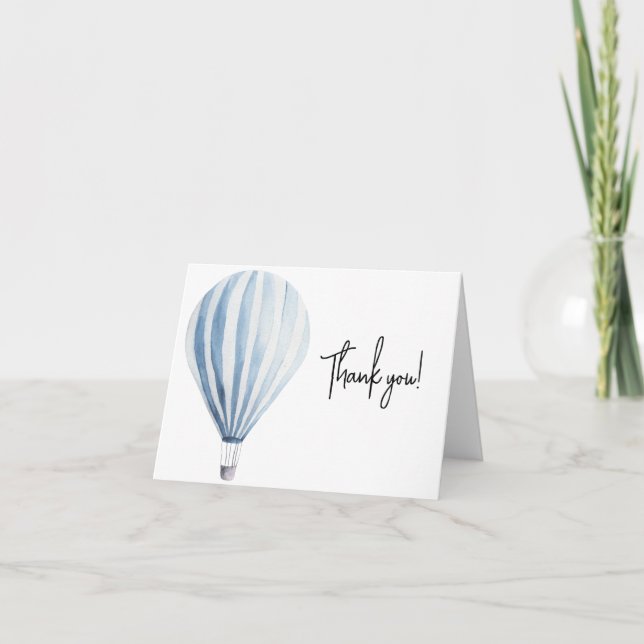 Blue hot air balloon thank you card (Front)