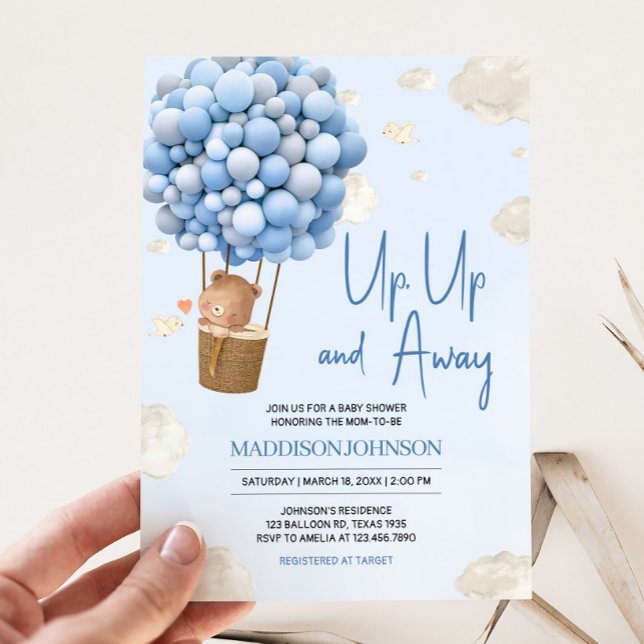 Blue Hot Air Balloon Up and Away Baby Shower Invitation (Up and Away Hot Air Balloon Baby Shower Invitation
)