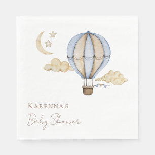 Blue Hot Air Balloon White Baby Shower Napkin
