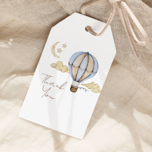 Blue Hot Air Balloon White Baby Shower Thank You  Gift Tags