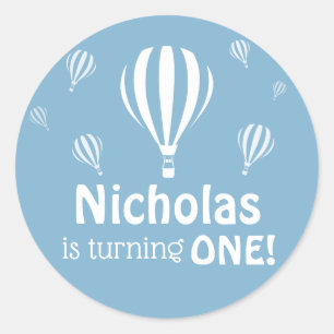 Blue Hot Air Balloons Baby's First Birthday Classic Round Sticker