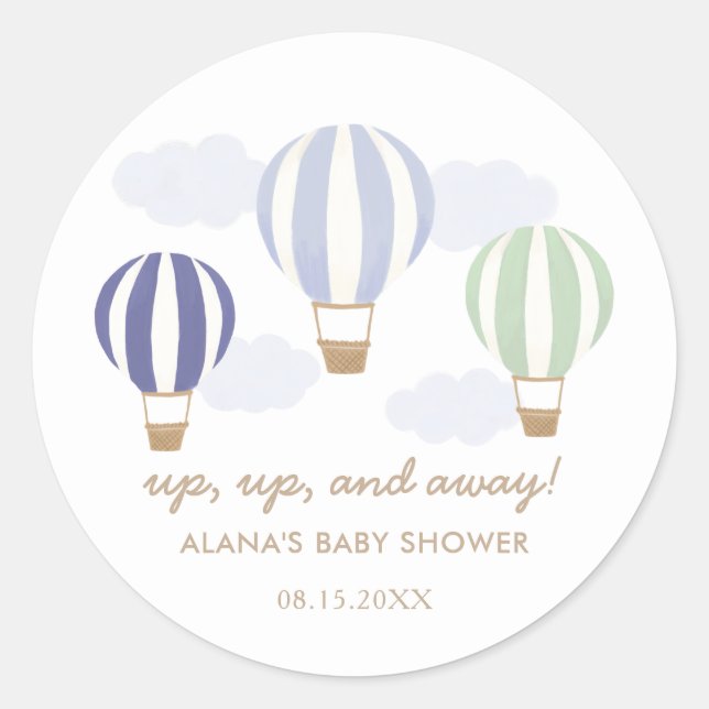 Blue Hot Air Balloons Boy Baby Shower Classic Roun Classic Round Sticker (Front)