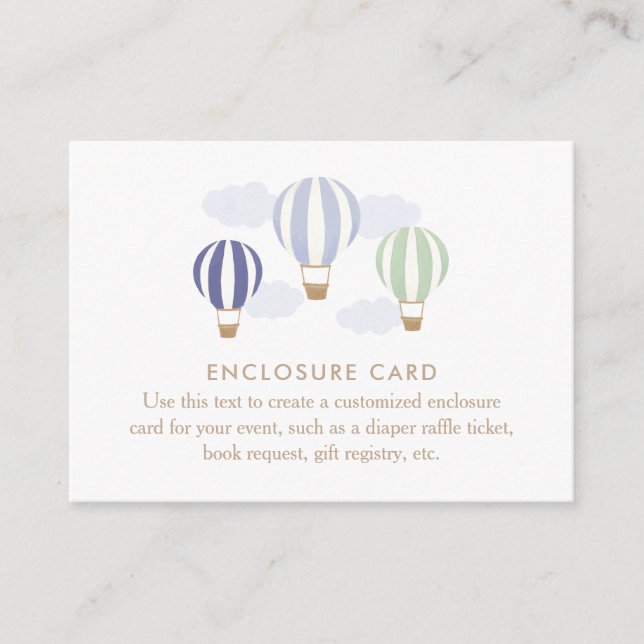 Blue Hot Air Balloons Boy Baby Shower Enclosure Card (Front)